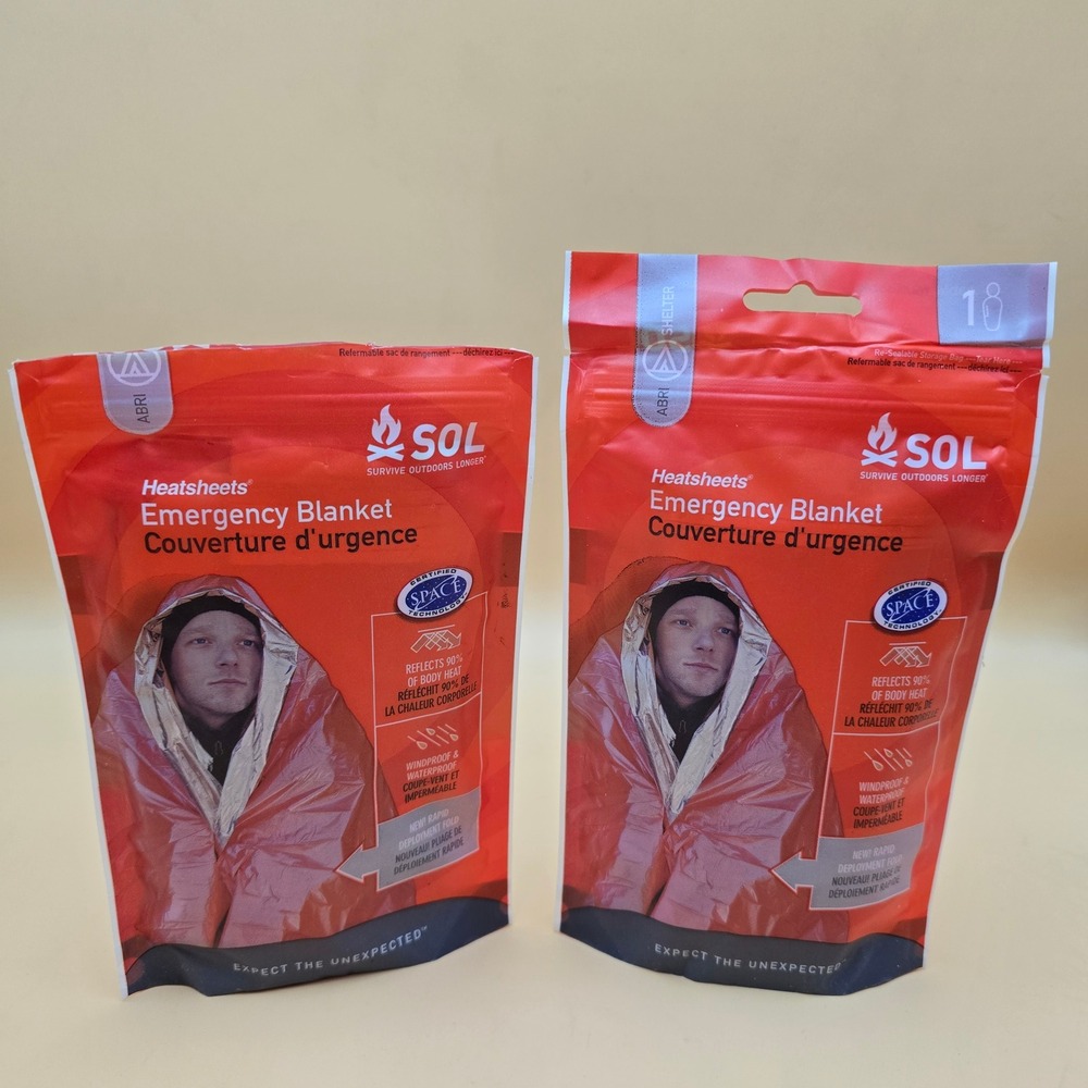 SOL Survive Outdoors Longer Heatsheets Emergency Blanket 56x84 Orange 2 Pack